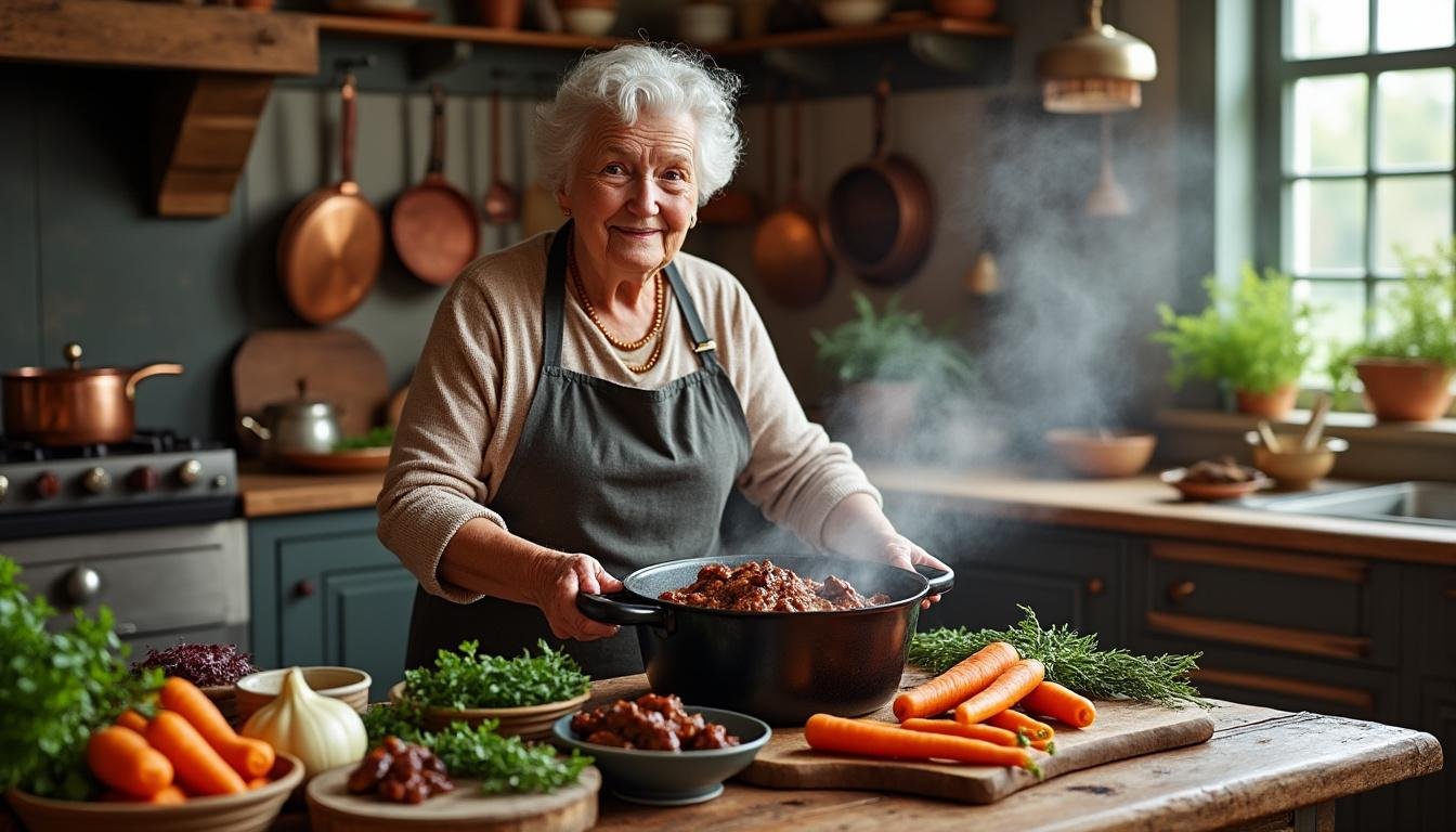 découvrez la recette de grand-mère authentique pour un bœuf bourguignon savoureux, mijoté lentement avec des ingrédients traditionnels pour un goût incomparable.
