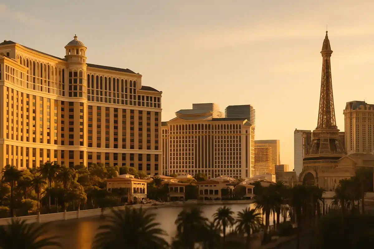 Las Vegas alberghi Strip panorama golden hour luxury casino resorts accommodations sunset