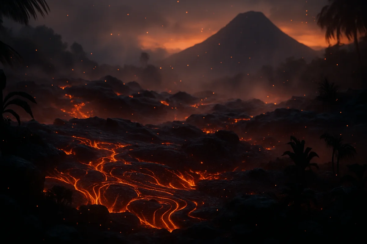 ```json { "altText": "Paysage volcanique bioluminescent avec motifs de feu pour Avatar 3, le clan du feu en 2026", "caption": "Représentation artistique de l'environnement volcanique du clan du feu dans Avatar 3, attendu pour 2026.", "description": "Paysage volcanique cinématographique évoquant l'univers visuel d'Avatar 3 et son exploration du clan du feu. Cette illustration capture l'atmosphère mystérieuse et les éléments bioluminescents caractéristiques qui définiront le troisième volet de la saga de James Cameron, prévu pour 2026. L'image reflète l'esthétique volcanique et tropicale attendue dans ce nouveau chapitre de la franchise Avatar." } ```